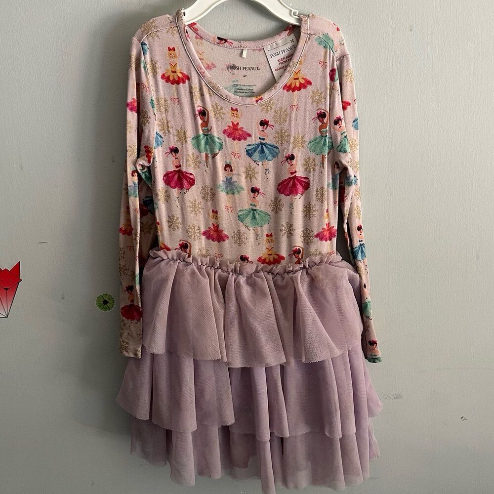 Posh Peanut Winter Ballerina Print Dress Mesh Tutu Skirt Overlay Size 4T